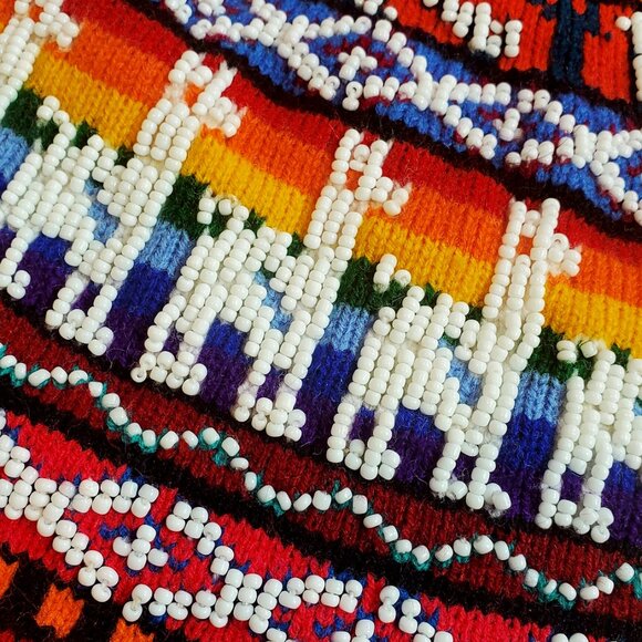 Andean Chullo Hat “Alpaca Road” – Hand-Beaded Beanie with Rainbow Tassels, Gift - Picture 2 of 3